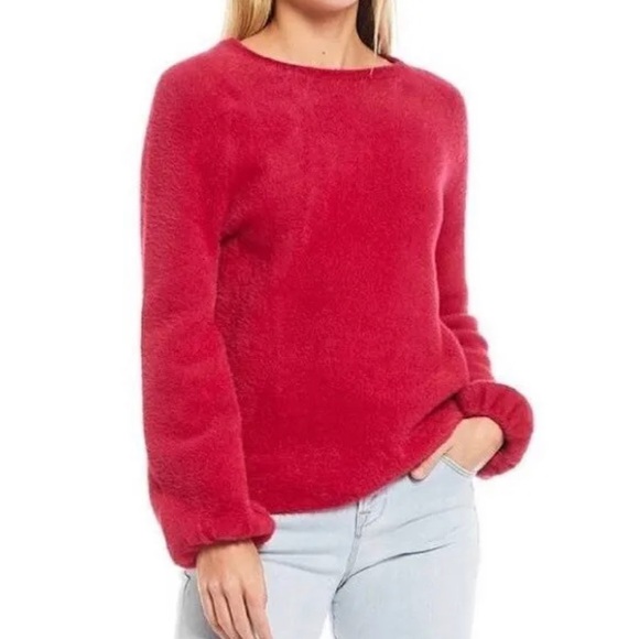 NWT Chelsea & Violet Key Verona Red Balloon Sleeve Eyelash Pullover Sweater - Picture 1 of 9